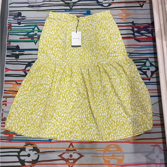 Who What Wear Yellow Citrus Leopard Print Tiered Midi Skirt - Picture 1 of 3
